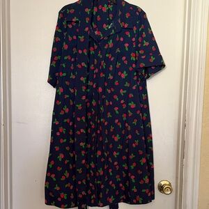 Navy shirt Dress with Strawberry Print